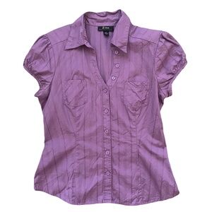 B.Wear Byer California Purple Button Down Blouse Size M Short Sleeve